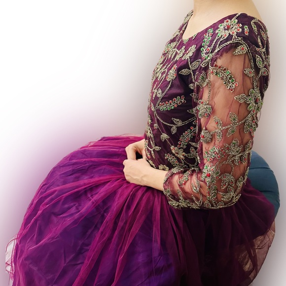 Traditional Pakistani Indian lehenga choli dupatta n purple plum eid formal wear - Picture 2 of 10